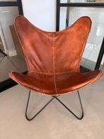 Cognac leren vlinderstoel, Huis en Inrichting, Stoelen, Ophalen of Verzenden, Zo goed als nieuw, Bruin, Eén