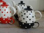 4x Tea-for-one, V&D, rood/wit en zwart/wit STIPPEN, gaaf, Overige typen, Ophalen of Verzenden, Zo goed als nieuw, Overige stijlen