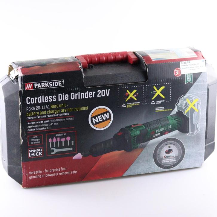 Parkside PGSA 20-Li A1 Draadloze rechte slijper 20 V, Doe-het-zelf en Verbouw, Gereedschap | Slijpmachines, Nieuw