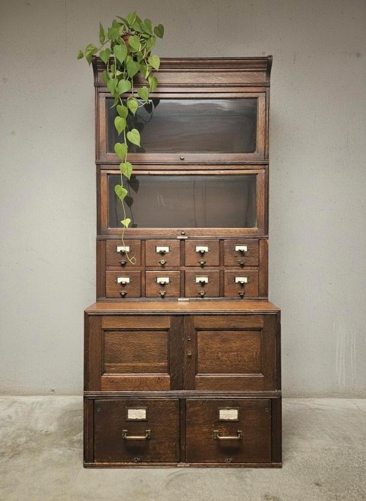 Zeldzame antieke dossierkast bibliotheekkast apothekerskast, Antiek en Kunst, Curiosa en Brocante, Ophalen of Verzenden