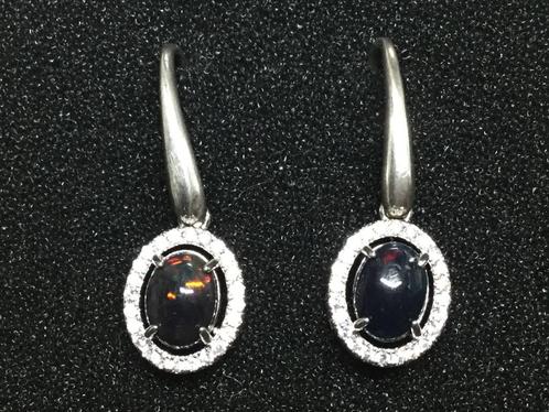 Ethiopische zwarte opaal oorbellen zilver 925, Sieraden, Tassen en Uiterlijk, Oorbellen, Zo goed als nieuw, Hangers, Zilver, Zilver