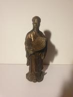 W14 Bronzen Chinese Wijze met Waaier h 26cm gew 1,3 kg, Ophalen of Verzenden