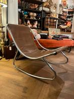 Buisframe leren (schommel)stoel, ‘70 vintage, Gebruikt, Ophalen of Verzenden, 50 tot 75 cm, Leer