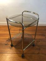 Messing serveerwagen op wieltjes, vintage design, Ophalen of Verzenden, Zo goed als nieuw, Rond, Glas