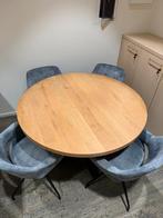 Ronde tafel hout, inclusief 4 stoelen, Ophalen, Zo goed als nieuw, Rond, 100 tot 150 cm