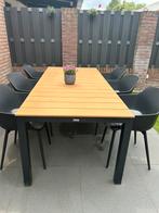 Tuinset 6 stoelen + tafel hout/metaal – Zo goed als nieuw, Ophalen, Zo goed als nieuw, Rechthoekig