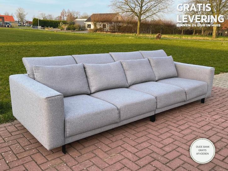 GRATIS LEVERING HEEL NL Montel Grijs 4-zits Stoffen Bankstel, Huis en Inrichting, Banken | Bankstellen, Zo goed als nieuw, Rechte bank