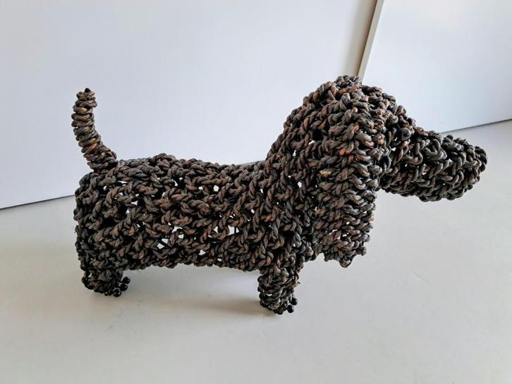 rieten teckel lamp, Huis en Inrichting, Lampen | Tafellampen, Zo goed als nieuw, Minder dan 50 cm, Ophalen of Verzenden