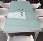 Glazen Tuintafel met Witte Poten, Huis en Inrichting, Ophalen, Gebruikt, 100 tot 150 cm, Glas