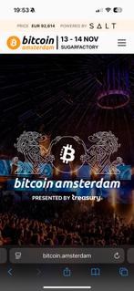 Bitcoin Amsterdam 13-14 nov 2 tickets/appart te verkopen €25, Tickets en Kaartjes, Twee personen, Overige soorten