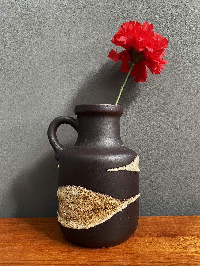 70 jaren D 52 SCHEURICH zwart bruin oor vaas zandkleur lava, Gebruikt, Overige kleuren, Aardewerk of Porselein, Ophalen of Verzenden