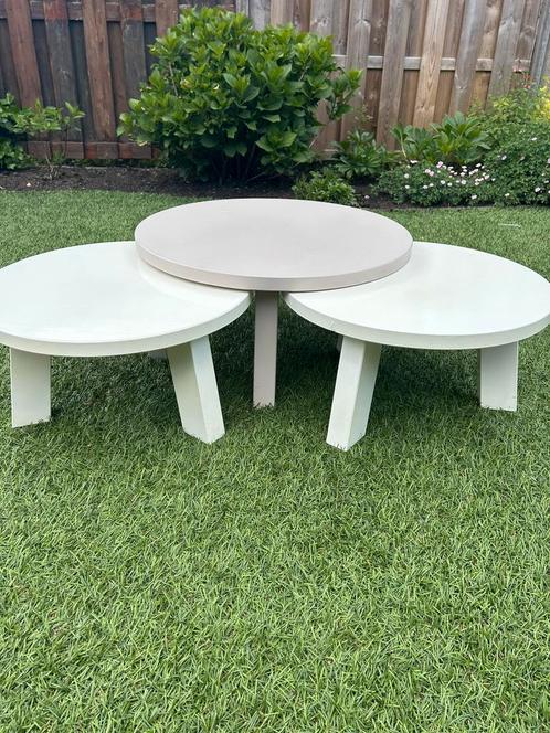 Set van 3 bijzettafels, Huis en Inrichting, Tafels | Bijzettafels, Gebruikt, Rond, Minder dan 55 cm, Hout, Ophalen