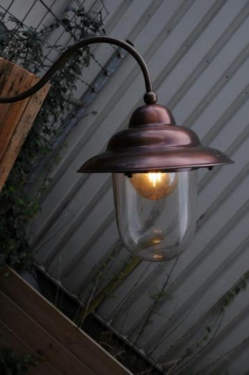 Retro wandlamp, van koper+ messing en glas. beschikbaar voor biedingen