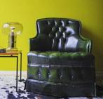 Geweldige Engels club fauteuil stoel groen leer Chesterfield, Huis en Inrichting, Ophalen, Minder dan 75 cm, Leer, Zo goed als nieuw