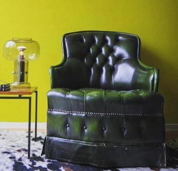 Geweldige Engels club fauteuil stoel groen leer Chesterfield beschikbaar voor biedingen
