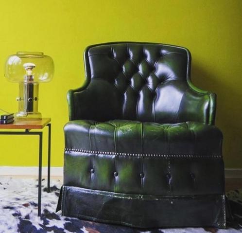 Geweldige Engels club fauteuil stoel groen leer Chesterfield, Huis en Inrichting, Fauteuils, Zo goed als nieuw, Leer, 50 tot 75 cm