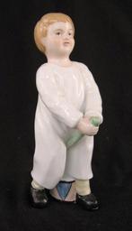 Prachtig beeldje jongen met stok en trommel, Meissen stijl, Ophalen, Zo goed als nieuw, Mens