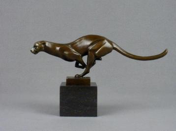 Art Deco Panter Beeld Brons op Marmer Kat beschikbaar voor biedingen