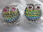 2 Mooie Ronde Zilveren Tiffany Hangers / Broches - Uiltjes, Verzenden, Zilver, Hanger, Met edelsteen