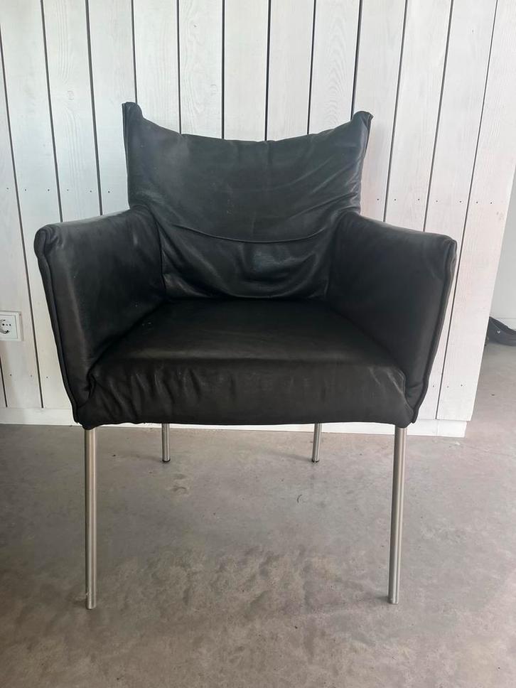 6 Label van den Berg lederen eetkamerstoelen, Huis en Inrichting, Stoelen, Gebruikt, Vijf, Zes of meer stoelen, Grijs, Ophalen of Verzenden
