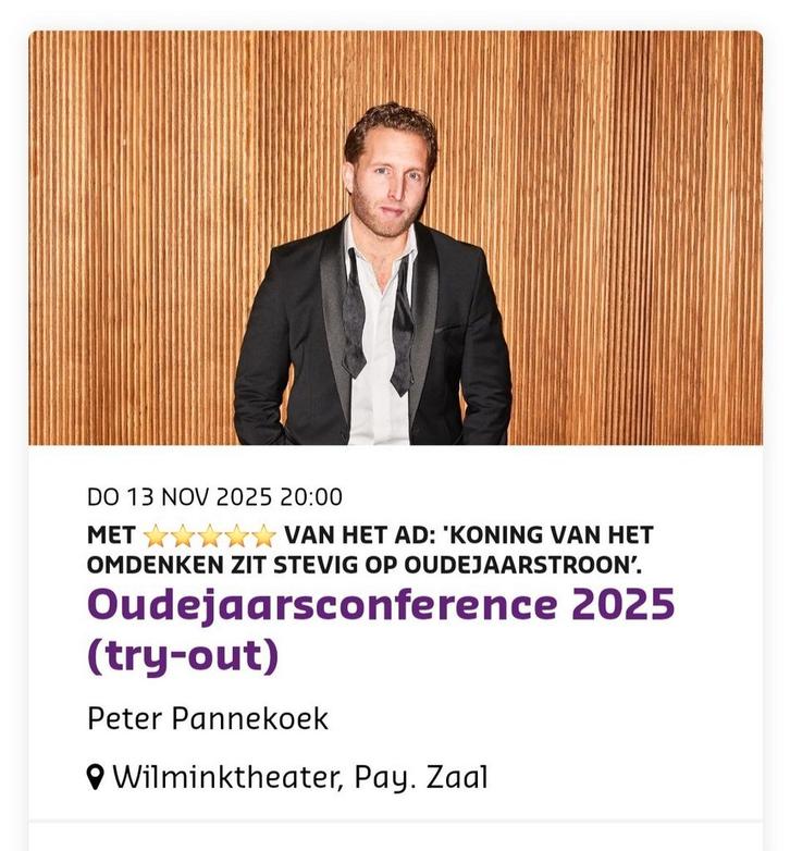 Peter Pannekoek 2X Rij 1 Tickets Wilminktheater Enschede, Tickets en Kaartjes, Theater | Cabaret en Komedie, Twee personen, November