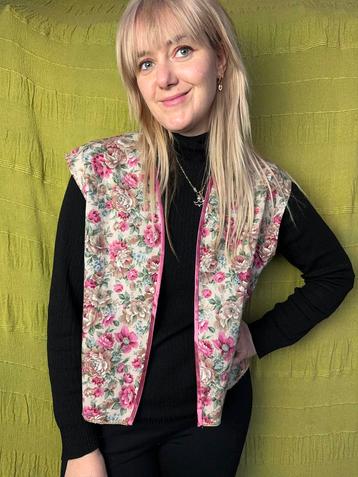 Vintage oversized waistcoat / gilet - gebloemd - roze beschikbaar voor biedingen