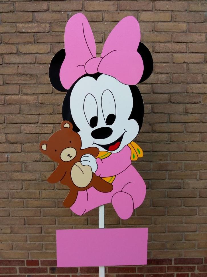 babybordverhuur westervoort, baby minnie met beertje., Kinderen en Baby's, Kraamcadeaus en Geboorteborden, Nieuw, Geboortebord
