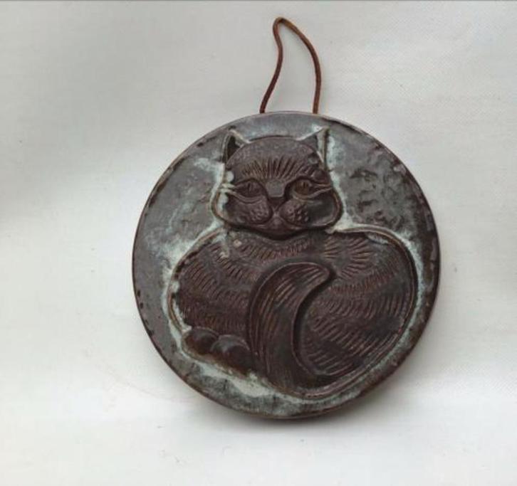 Vintage wandtableau afbeelding poes - keramiek., Antiek en Kunst, Antiek | Keramiek en Aardewerk, Ophalen of Verzenden