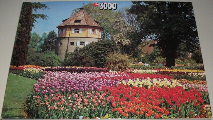 Puzzel *** TULPENTUIN *** 3000 stukjes Jumbo, Hobby en Vrije tijd, Denksport en Puzzels, Zo goed als nieuw, Legpuzzel, Meer dan 1500 stukjes
