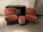 2x fauteuil  Sara woood fluweel met krukje, Huis en Inrichting, Fauteuils, Ophalen, Zo goed als nieuw, Minder dan 75 cm