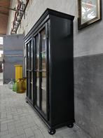 Vintage Houten Vitrinekast Zwart | Half Hoge Vitrine Kast, Huis en Inrichting, Kasten | Vitrinekasten, 150 tot 200 cm, Ophalen of Verzenden