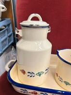 Setje boerenbont Emaile met gebruikerssporen, Po enz enz, Antiek en Kunst, Antiek | Emaille, Ophalen of Verzenden