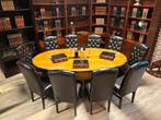 10 chesterfield stoelen & ovale tafel, Huis en Inrichting, Vijf, Zes of meer stoelen, Leer, Ophalen of Verzenden, Bruin