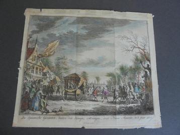 Gravure 1608 De spaanse gezanten buiten Den Haage beschikbaar voor biedingen