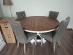 Eettafel met 4 stoelen - Teakhout Tafel - 149cm diameter, Ophalen, Zo goed als nieuw, Vier personen, 100 tot 150 cm