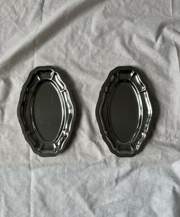 Set van 2 vintage RVS ovale serveerschaaltjes 20x13 cm beschikbaar voor biedingen