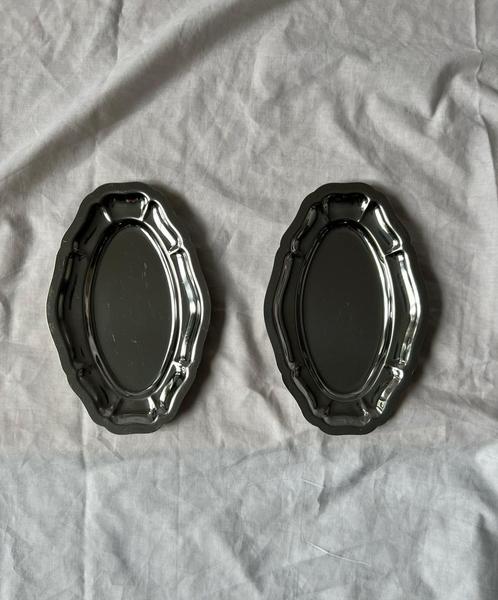 Set van 2 vintage RVS ovale serveerschaaltjes 20x13 cm, Huis en Inrichting, Keuken | Servies, Schaal of Schalen, Overige stijlen