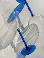 Vintage kristallen wijnglazen met blauwe gedraaide voet, 6 x, Ophalen of Verzenden, Zo goed als nieuw, Overige typen