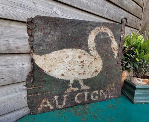 Antiek uithangbord ijzer+-1800 in de Swaen zwaan uniek patin, Antiek en Kunst, Curiosa en Brocante, Ophalen
