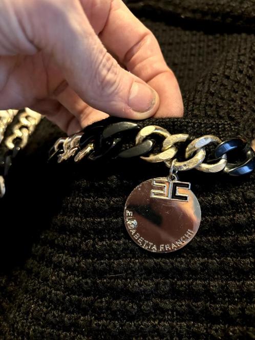 Elisabetta Franchi vestje zwart wol gouden Logo Inscripted M, Kleding | Dames, Truien en Vesten, Gedragen, Maat 38/40 (M), Zwart