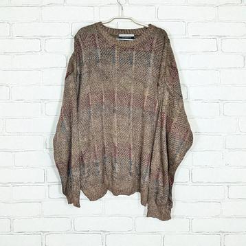 Vintage Trui Maat XL Beige Blauw Rood Gebreid Geoffrey Beene beschikbaar voor biedingen