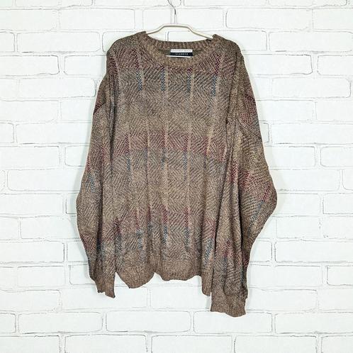 Vintage Trui Maat XL Beige Blauw Rood Gebreid Geoffrey Beene, Kleding | Heren, Truien en Vesten, Gedragen, Maat 56/58 (XL), Beige