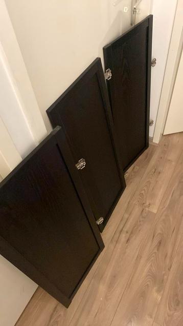Kastdeurtjes voor Billy Ikea (nu Oxberg) zwartbruin 3x - afbeelding 1