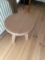 Houten Krukje / Bijzettafeltje - Rond, Gebruikt, Ophalen of Verzenden, Minder dan 50 cm, Eikenhout
