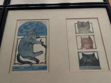 Vier Karin Campfens kleurenetsen van katten beschikbaar voor biedingen