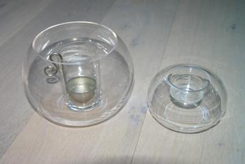 Te koop: 2 Waxinelicht bollen of houders, groot, glas, klein beschikbaar voor biedingen
