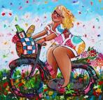 Dikke dame op fiets, schilderen op nummer, Hobby en Vrije tijd, Ophalen of Verzenden, Zo goed als nieuw, Schilderen op nummer