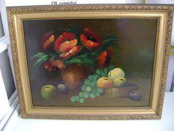 Schilderij fruit met rode bloemen beschikbaar voor biedingen