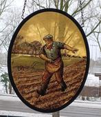 2 Antieke Gebrandschilderde Raamhangers in Glas en Lood, Ophalen of Verzenden