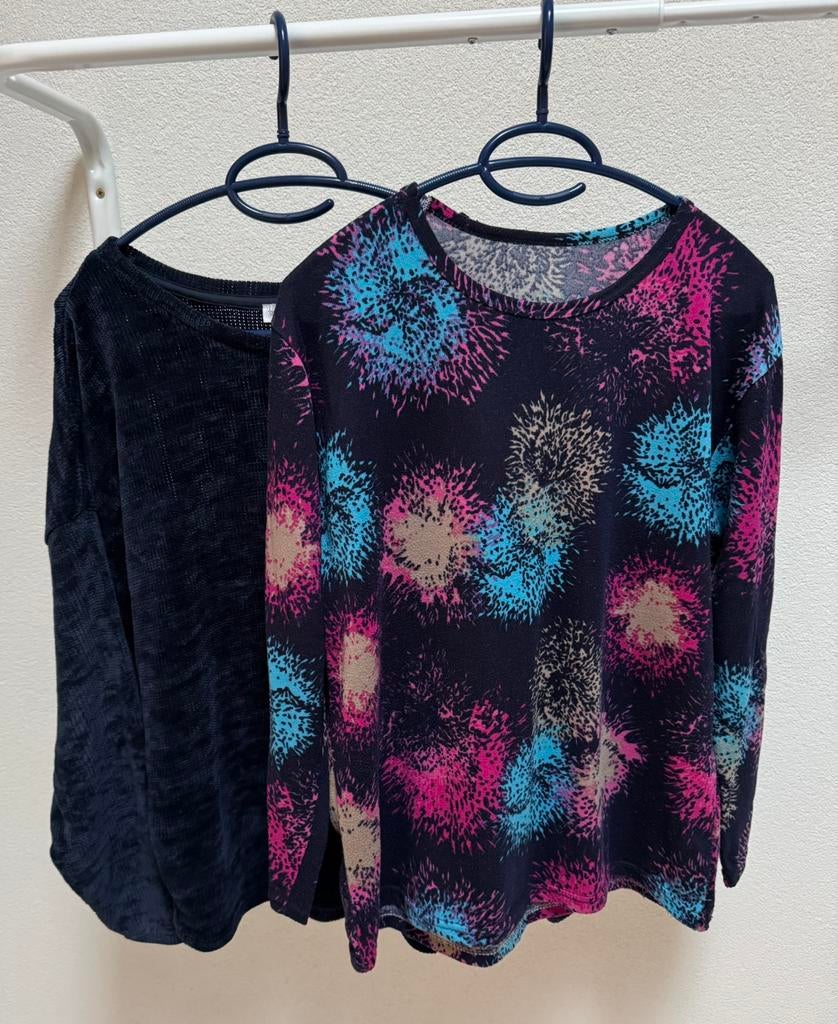 Pakket 2x dames trui M blauw vuurwerk, Ophalen of Verzenden, Gedragen, Maat 38/40 (M), Blauw